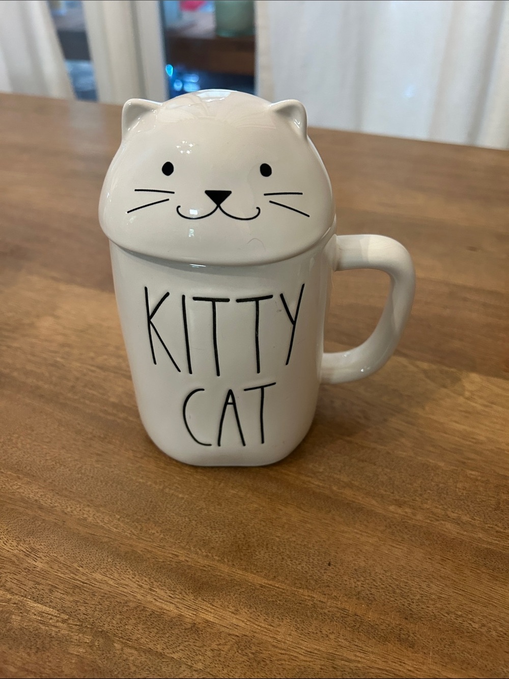 Rae Dunn White Kitty Cat Ceramic Mug with Lid